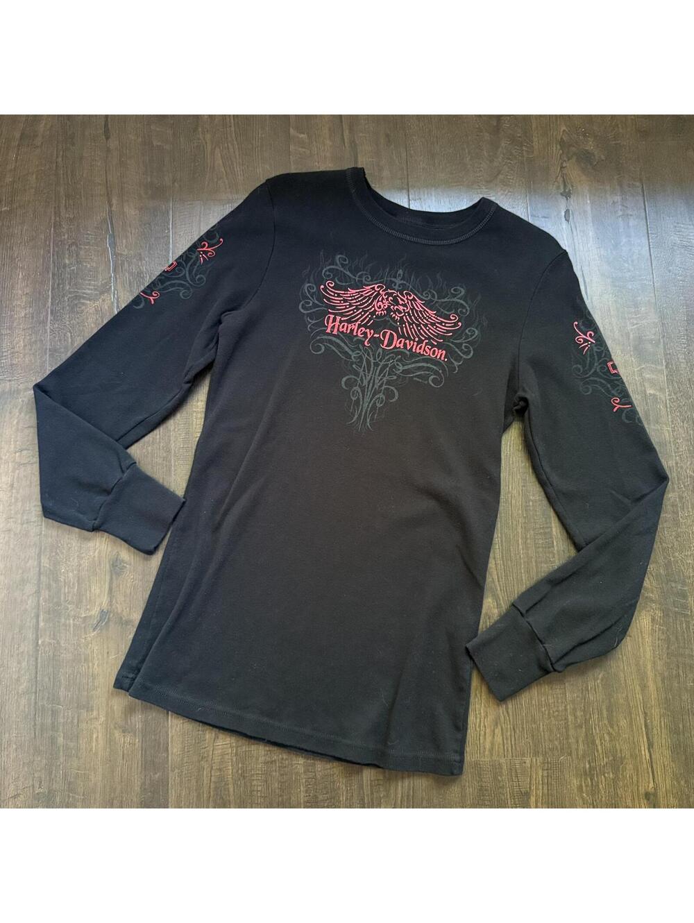 Vintage 00s Harley Long Sleeve T Shirt Sz L 100% Cotton Made in USA RK Stratman